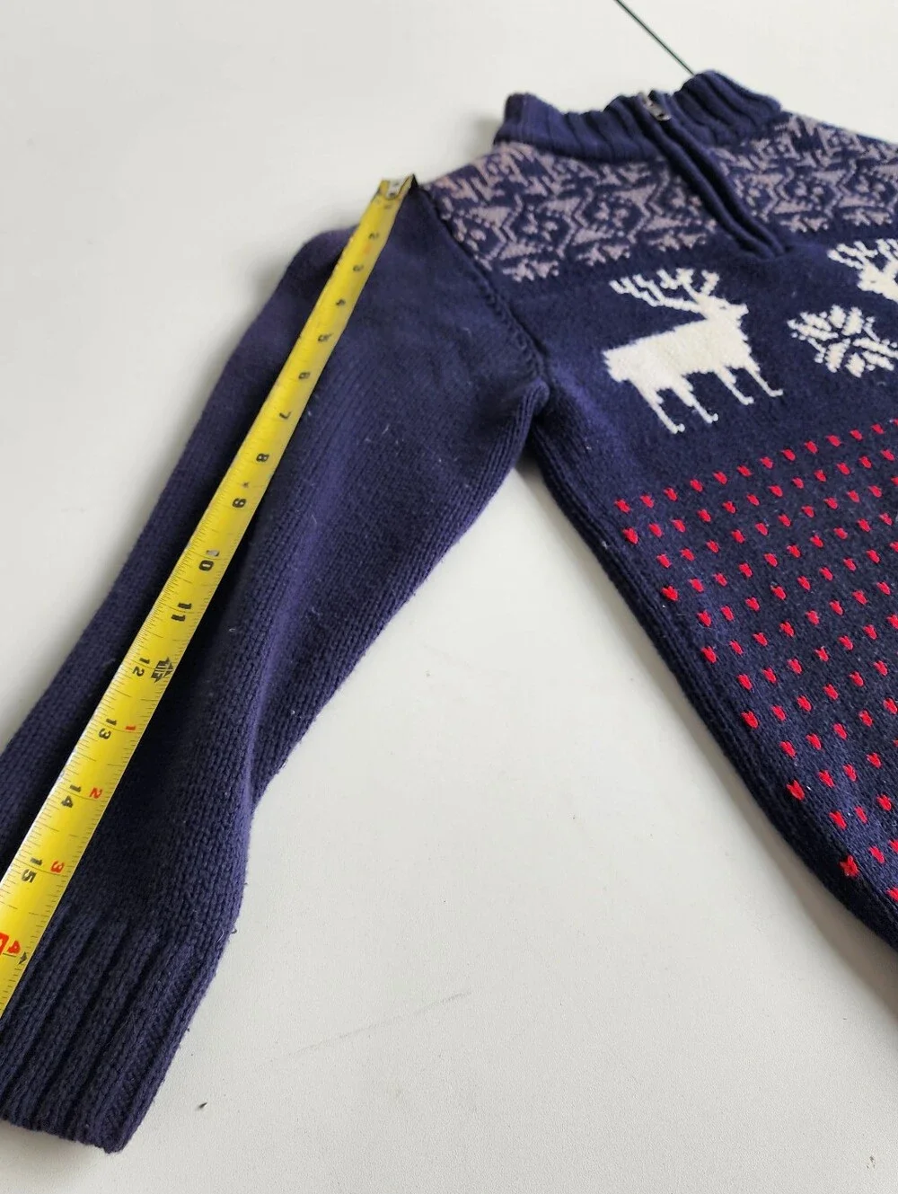 Gymboree Navy Zip-Up Sweater with White Reindeer Kids Blue Red S (5-6)